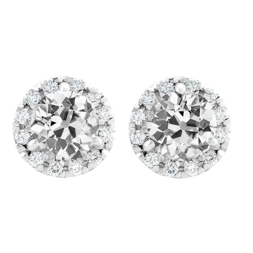 Halo Vieux mineur Diamond Studs 8 carats serti de griffes en or blanc 14K - HarryChadEnt.FR