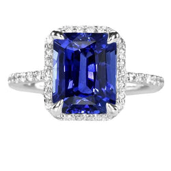 Halo émeraude Ceylan Saphir Bague Sertie De Diamants 4.50 Carats