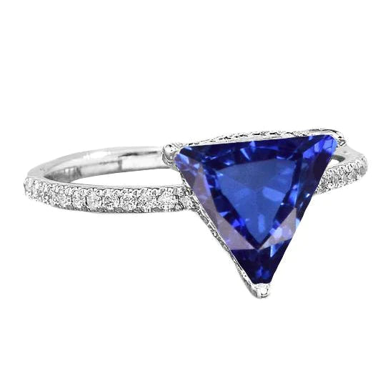Hidden Halo Ceylan Sapphire Trillion Gemstone Ring Diamond Accentué