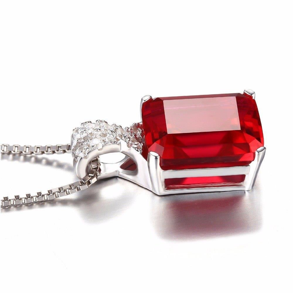 Jeu de griffes 6.25 ct. Collier Pendentif Rubis Avec Diamants Or Blanc 14K - HarryChadEnt.FR