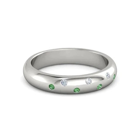 Jonc Gypsy Diamant Vert Emeraude 1.10 Carats Or Blanc 14K