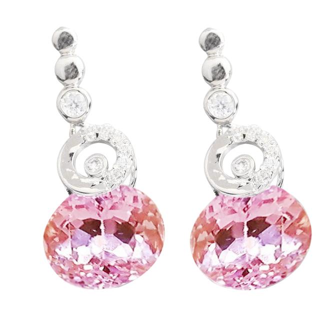 Kunzite taille ronde avec diamants boucles d'oreilles pendantes or blanc 19 ct - HarryChadEnt.FR