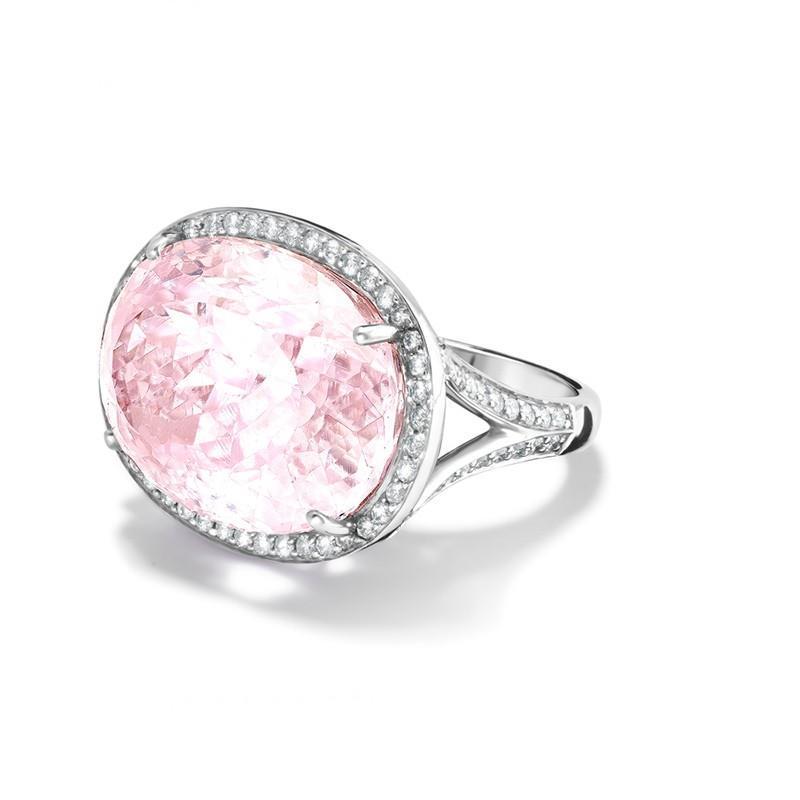 Kunzite Rose Avec Diamants 18.75 Carats Alliance Or Blanc 14K - HarryChadEnt.FR