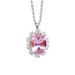 Kunzite Rose Ovale Avec Pendentif Collier Diamant Femme 12.50 Carats