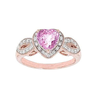 Kunzite coeur en or rose avec diamants ronds 13.10 ct. Bague femme - HarryChadEnt.FR