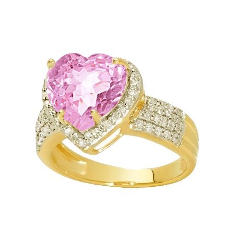 Kunzite en forme de coeur avec diamants ronds 8.25 ct. Bague Or Jaune - HarryChadEnt.FR