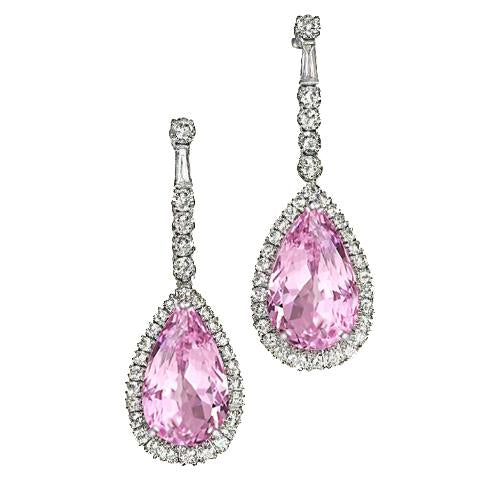 Kunzite en forme de poire de 22.68 ct avec boucle d'oreille en diamant pour femme - HarryChadEnt.FR