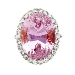 Kunzite naturelle rose avec bague de mariage en diamants or blanc 14K 21 Ct