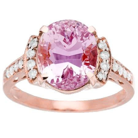 Kunzite ovale 14 carats avec bague en diamant en or rose 14 carats - HarryChadEnt.FR