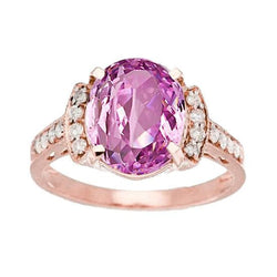 Kunzite rose 14K en or rose 20.75 ct avec bague fine en diamant