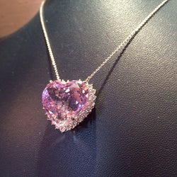 Kunzite rose taille coeur avec pendentif diamant 10.50 carats bijoux