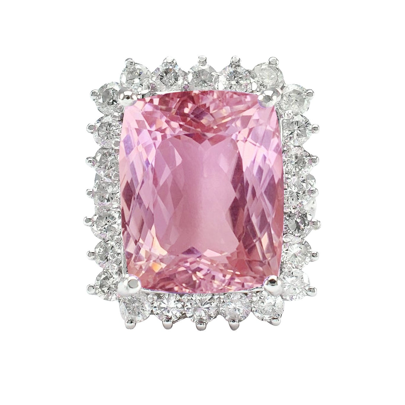 Kunzite rose taille coussin avec bague en diamant bijoux en or blanc 21 ct - HarryChadEnt.FR
