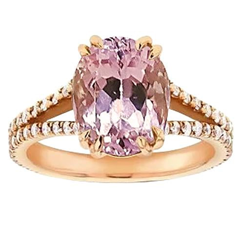 Kunzite rose taille ovale 21 carats avec bague d'anniversaire en diamant - HarryChadEnt.FR