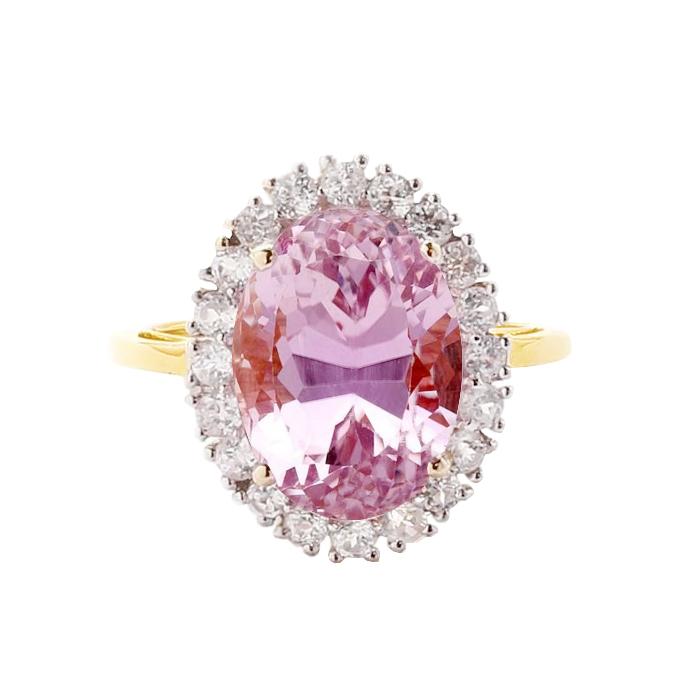 Kunzite rose taille ovale avec alliance en diamant rond 21.50 carats - HarryChadEnt.FR
