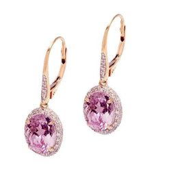 Kunzite rose taille ovale avec boucle d'oreille pendante en diamant 12.56 carats