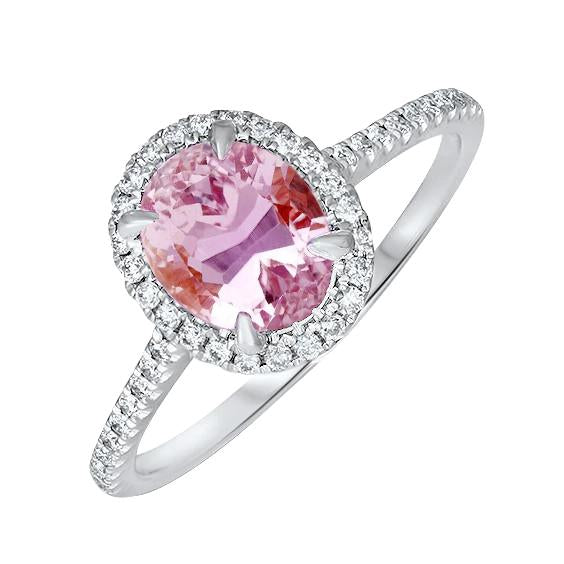 Kunzite taille ovale avec diamants 16.95 carats alliance or blanc - HarryChadEnt.FR