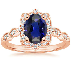 Like Edwardian Jewelry Bague or rose diamant et saphir ovale de Ceylan