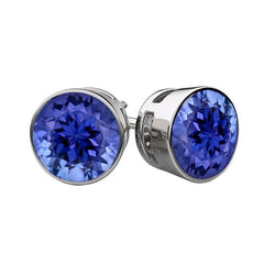 Lunette sertie Big Tanzanite 8 Carats Boucles d'Oreilles Femme Or Blanc 14K