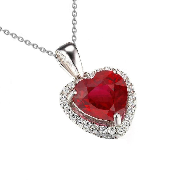 Magnifique Collier Coeur Rouge Rubis Et Diamants Pendentif Or 14K - HarryChadEnt.FR