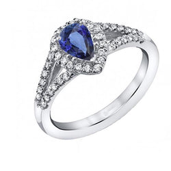 Mariage Halo Bague Poire Ceylan Saphir Double Tige 2.50 Carats