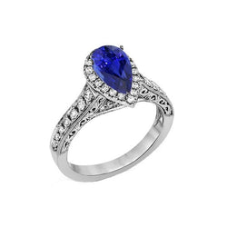 Mariage Halo Bague Saphir Bleu Style Antique & Diamants 3 Carats
