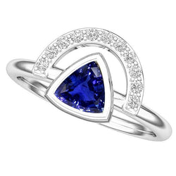 Mesdames bijoux en pierres précieuses trillion lunette sertie bague saphir bleu 2 carats