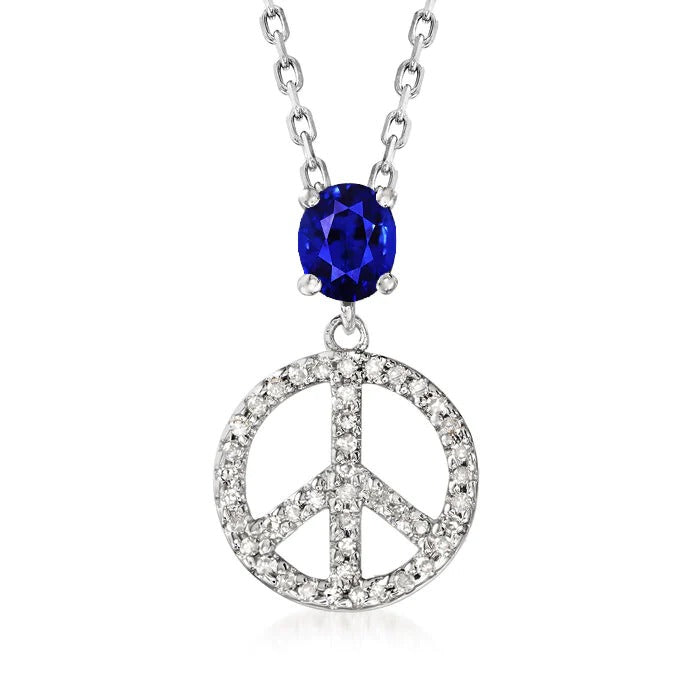 Mesdames paix pendentif ovale bleu saphir et bijoux en diamant 2.50 quilates