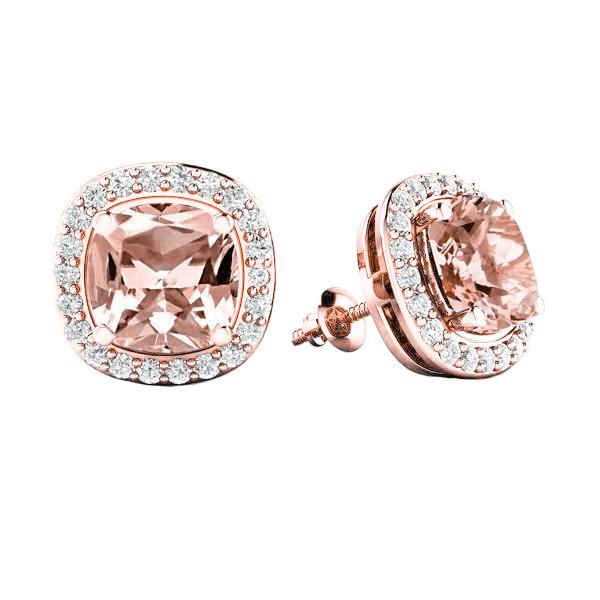 Morganite Avec Diamants 12.70 Carats Boucles D'oreilles Clous Or Rose 14K - HarryChadEnt.FR