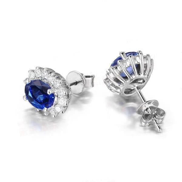 Nouvelles boucles d'oreilles en saphir avec halo de diamants en or blanc de 4.40 carats 14K - HarryChadEnt.FR
