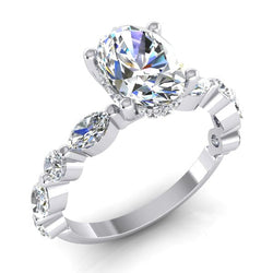 Or Blanc Halo Caché Bague en Diamants Ovales