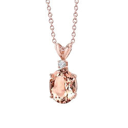 Or Rose 14K 24.25 Carats Big Morganite Avec Petit Pendentif Diamant