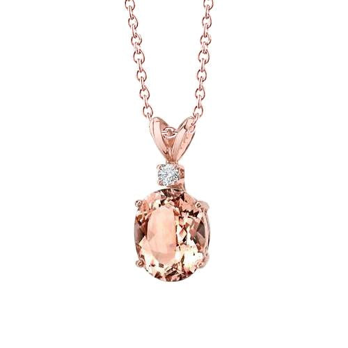 Or Rose 14K 24.25 Carats Big Morganite Avec Petit Pendentif Diamant - HarryChadEnt.FR