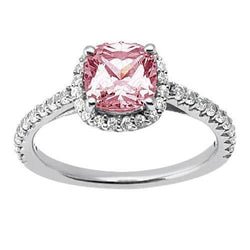 Or blanc 14K 3.01 Carats Coussin Bague de Mariage Pierres Précieuses Roses Bijoux