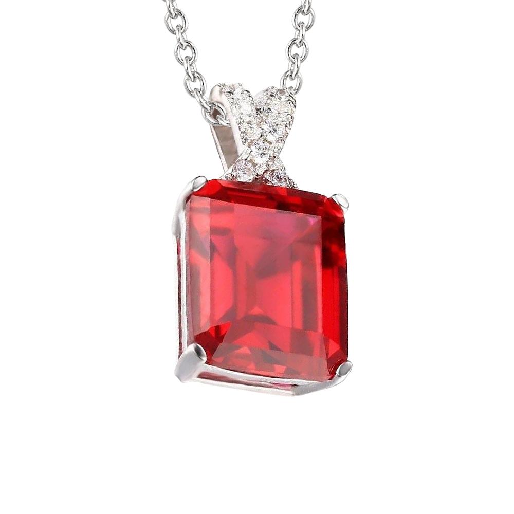 Or Blanc 14K 8.25 Ct. Collier Pendentif Rubis Et Diamants - HarryChadEnt.FR