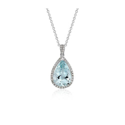 Or blanc 14k 9 ct aigue-marine poire avec pendentif en diamant Nouveau