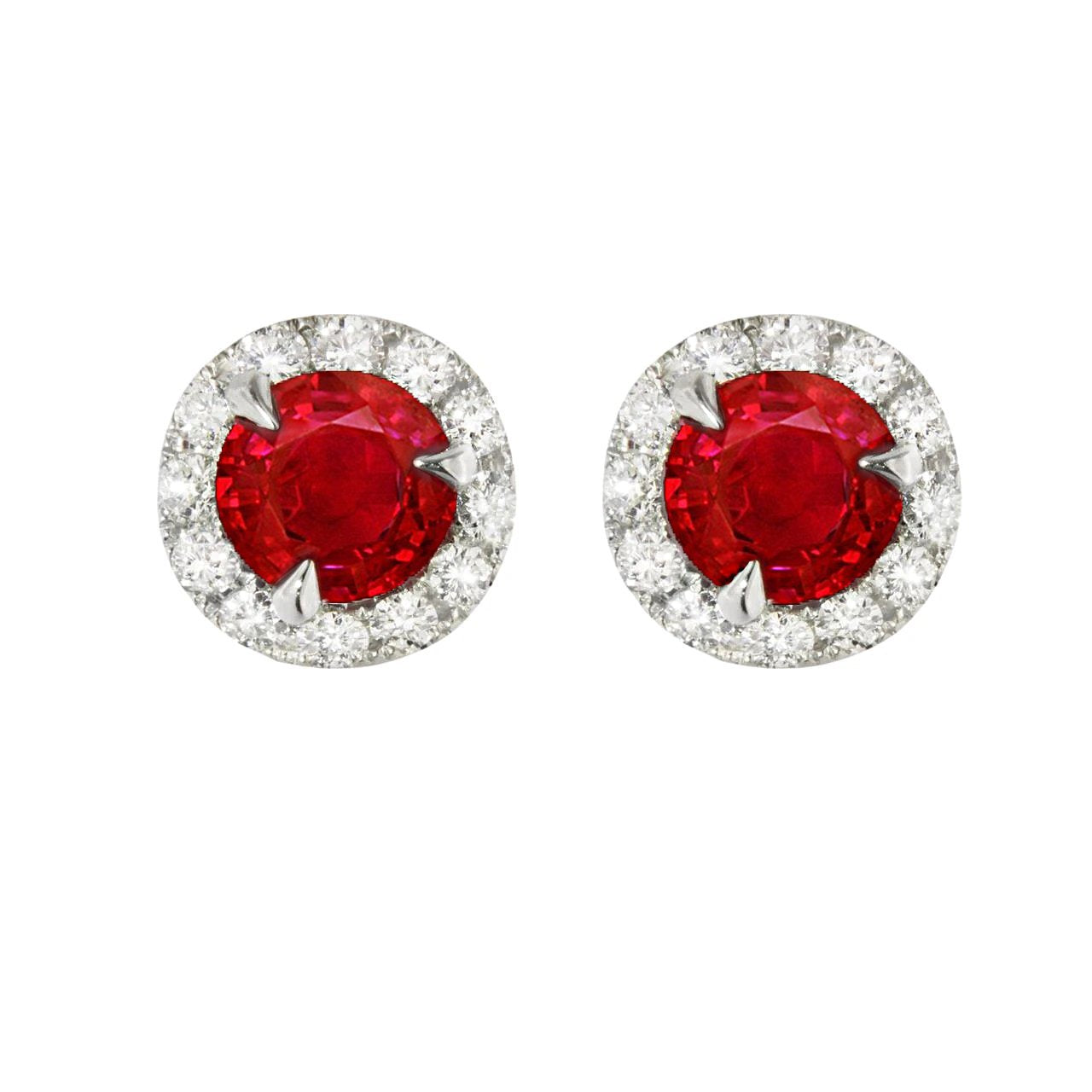 Or blanc 14 carats serti rubis et diamants 5.40 ct. Boucles d'oreilles clous - HarryChadEnt.FR