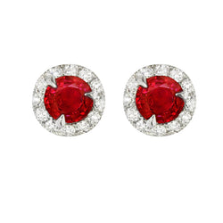 Or blanc 14k serti rubis et diamants 5.40 ct. Boucles d'oreilles clous
