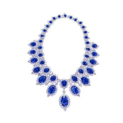 Or blanc 291.17 Ct. Bijoux Collier Saphir Bleu & Diamant Blanc