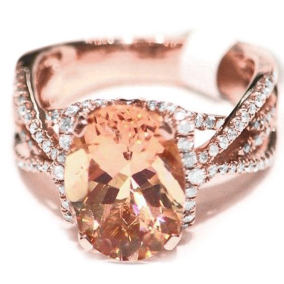 Or rose 14 carats 11.50 ct. Bague Anniversaire Morganite Avec Diamants - HarryChadEnt.FR