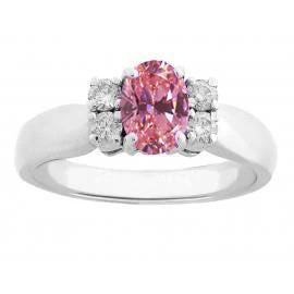 Oval And Round Cut Pink Sapphire Diamonds Ring 2.10 Ct White Gold 14K - HarryChadEnt.FR