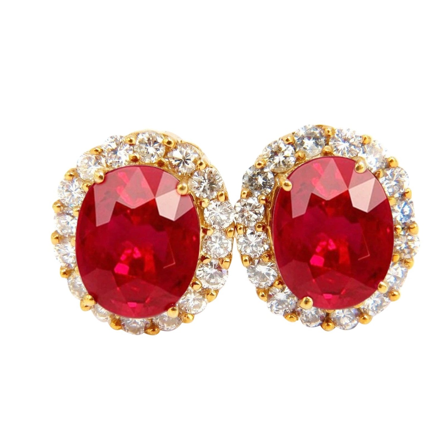 Paire de boucles d'oreilles en or jaune 14 carats rubis rouges et diamants ovales 9 ct - HarryChadEnt.FR