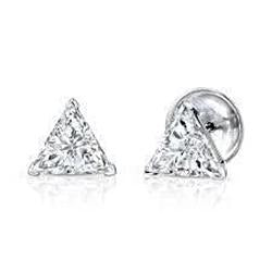 Paire de boucles d'oreilles pour femmes avec diamants taille trilliant 1 carat en or blanc 14 carats