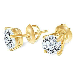 Paire de clous d'oreilles diamants ronds 1.80 carats clous d'oreilles en or jaune 14 carats