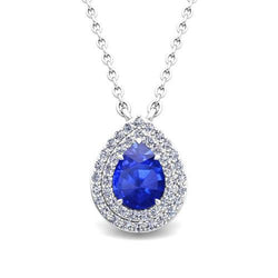 Pendentif 2.50 Carats Saphir Ceylan Et Diamant Or Blanc 14K