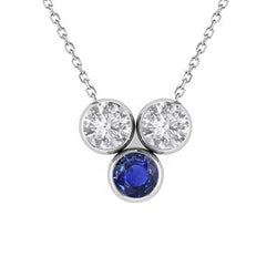 Pendentif 3 Pierres Saphir Sri Lanka Rond & Diamant Or 3 quilates