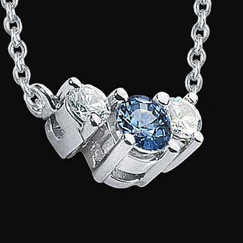 Pendentif 3 pierres précieuses 1.45 ct. Diamants Bleus Or Blanc 14K - HarryChadEnt.FR