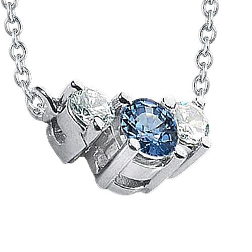 Pendentif 3 pierres précieuses 1.45 ct. Diamants Bleus Or Blanc 14K - HarryChadEnt.FR
