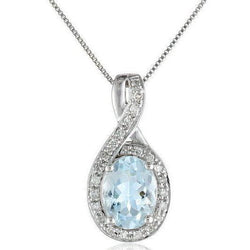 Pendentif Aigue-Marine Et Diamants En Or Blanc 14K 12.75 Ct