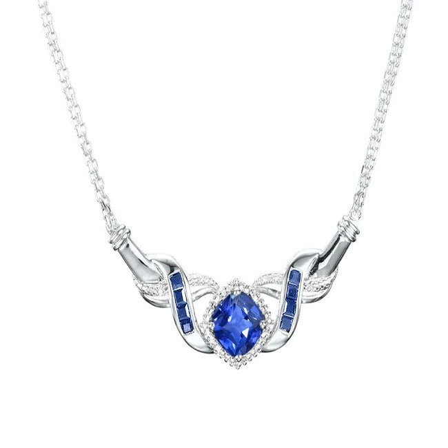 Pendentif Baguette & Coussin Saphir Bleu Tige Torsadée 2.50 quilates