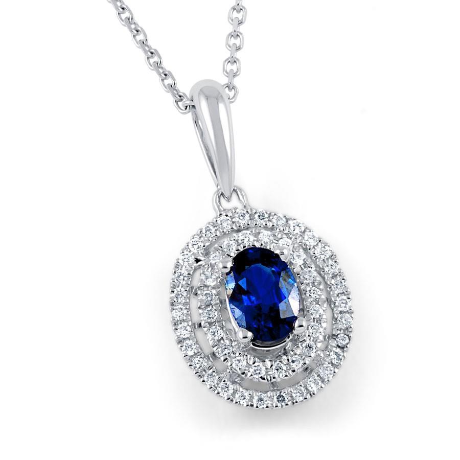 Pendentif Ceylan Bleu Saphir Diamant 2.70 Carats Or Blanc 14K - HarryChadEnt.FR